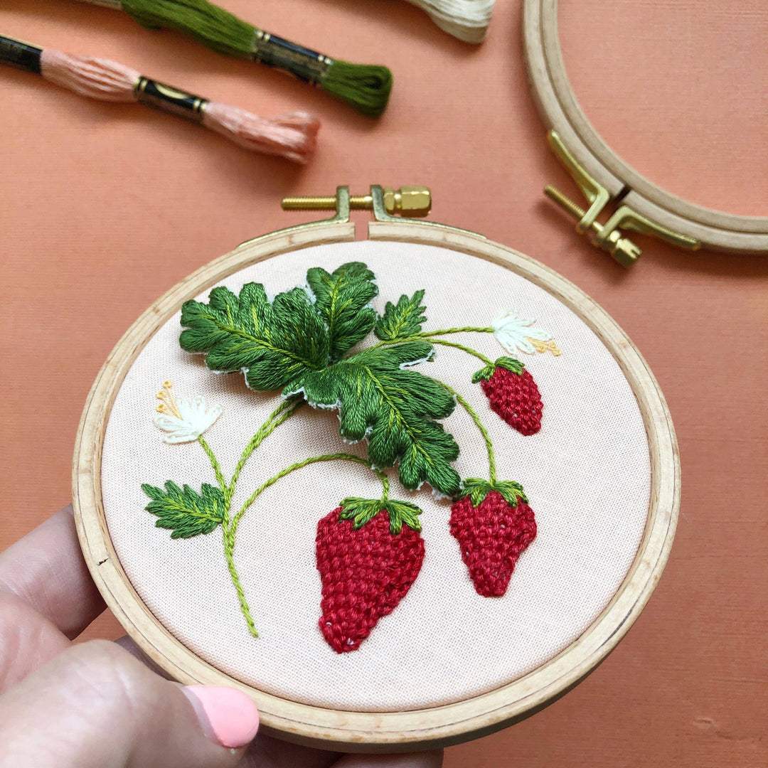 Stumpwork Strawberries - Intermediate 3D Hand Embroidery DIY Craft Kit