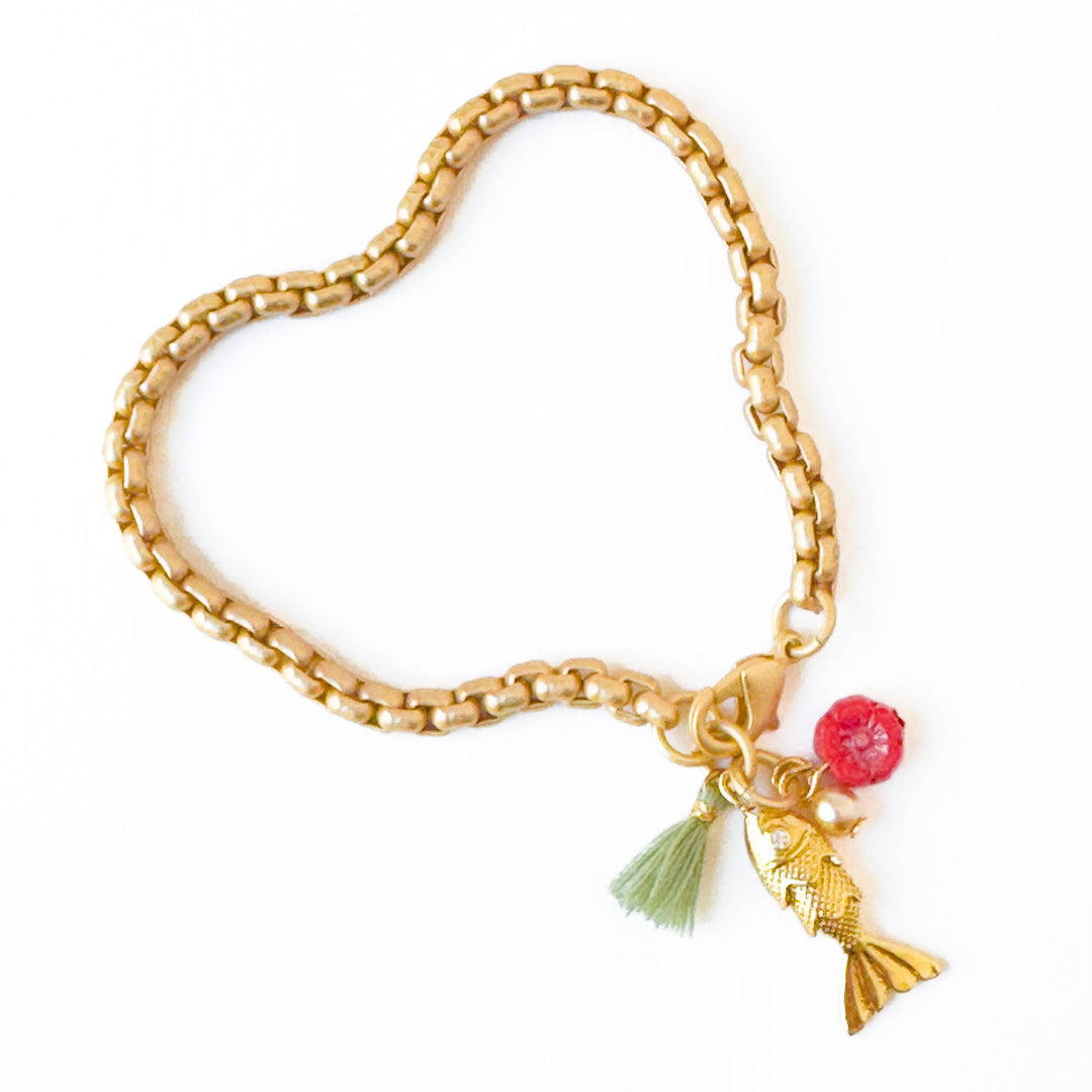 Christmas Gold Fish Charm Bracelet