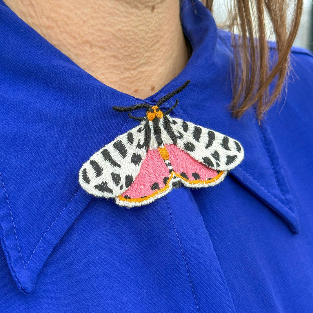 🐯 Tiger Moth Embroidered Brooch – Nature Pin