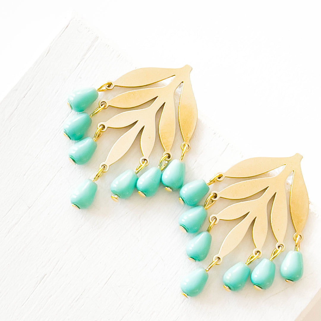 Turquoise Beaded Botanical Chandelier Studs