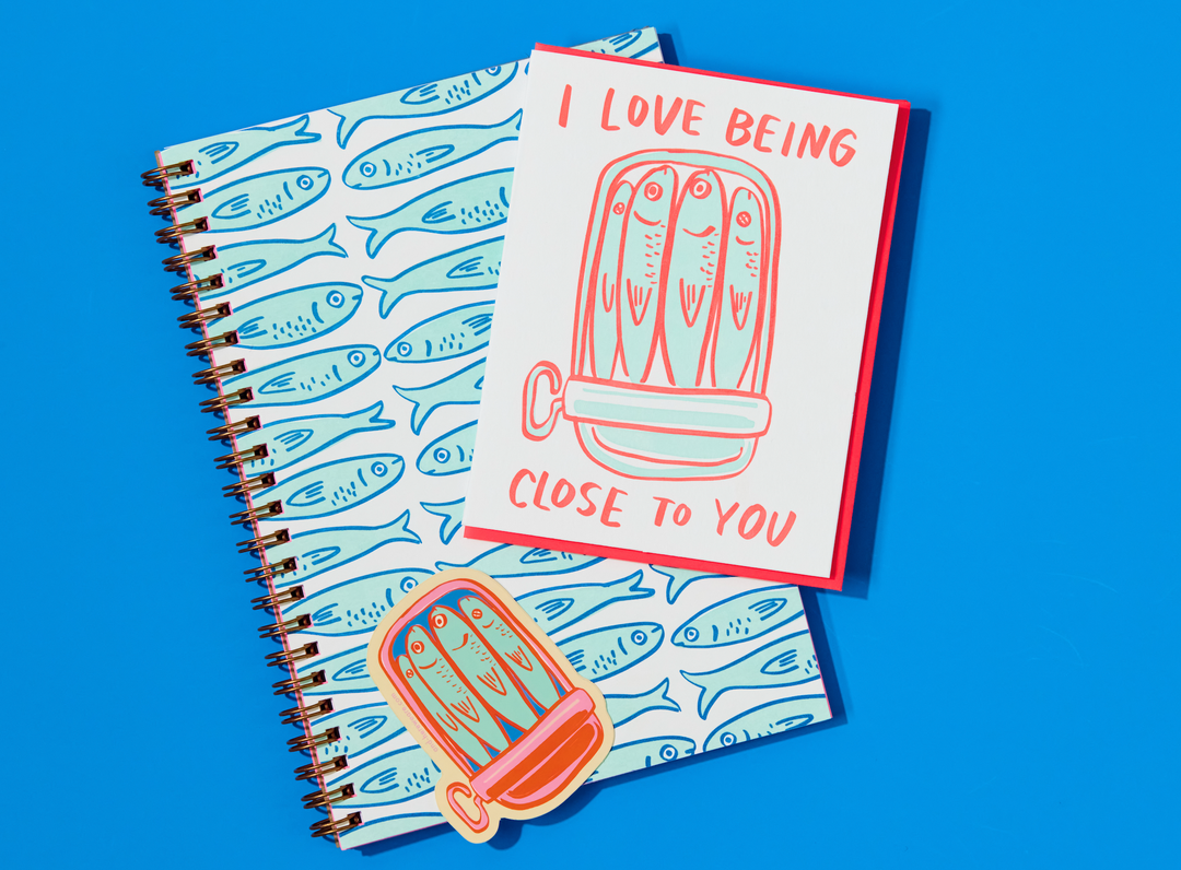 Letterpress A5 Lined Spiral Notebook—Sardine Fish