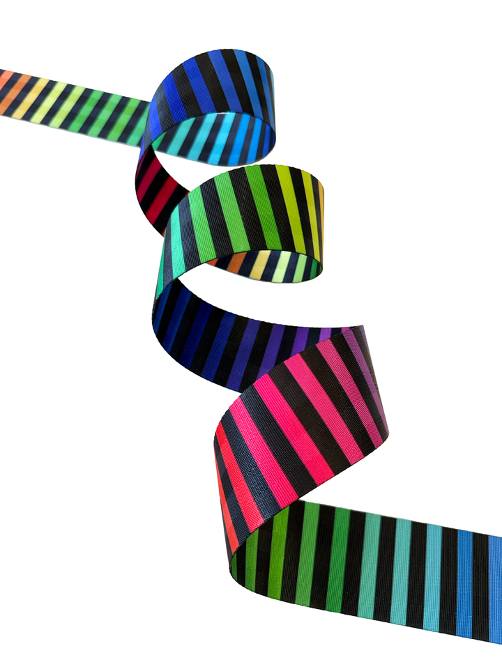 Black &amp; Rainbow Stripe - 2in Handle Webbing 12 yard roll