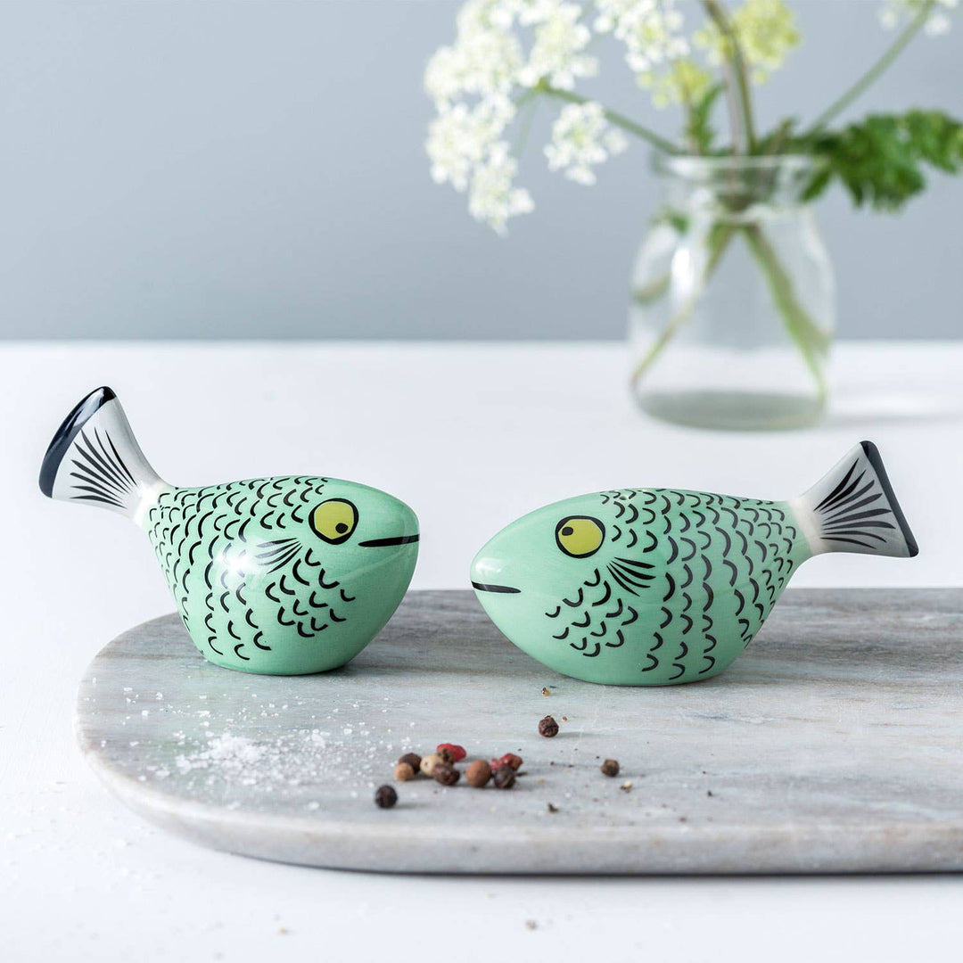 Jade Green Fish Salt and Pepper Shakers