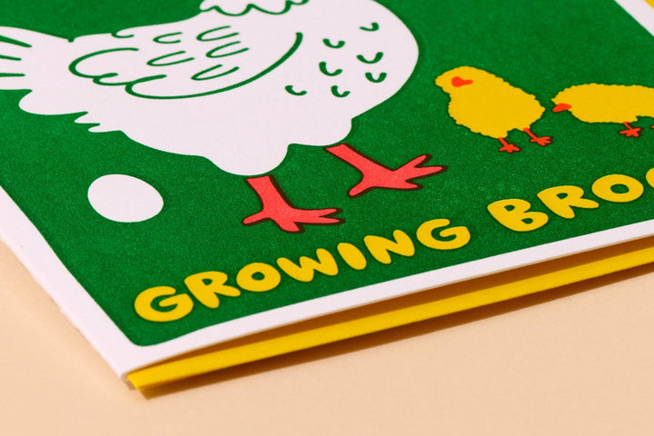 Letterpress New Baby Card—Growing Brood (Chicken, Hen, Egg)
