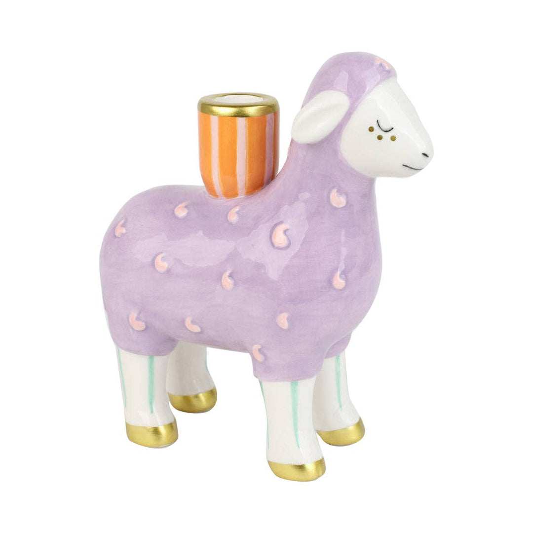 Hand-Painted Lamb Ceramic Candle Holder | Easter Decor |