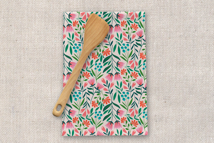 White Garden Tea Towel