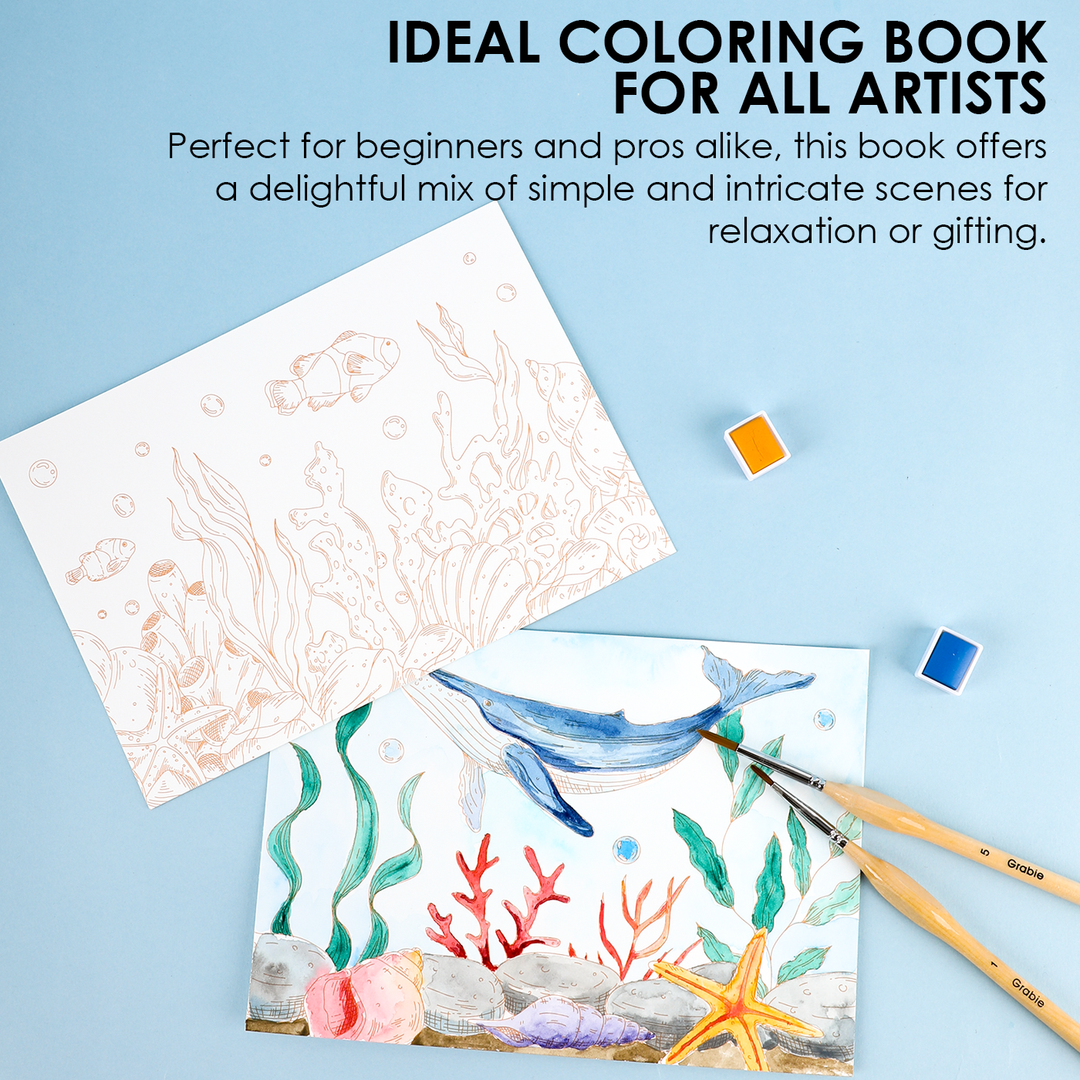 15 Sheets 140LB Ocean-Themed Watercolor Coloring Book