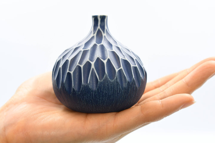 Handcrafted Porcelain Bud Vase Dark Blue Congo