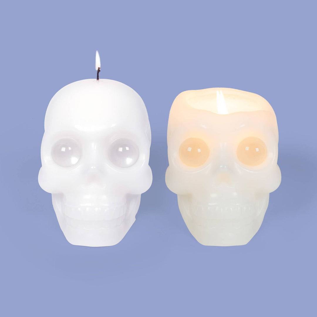 Skull Candle With Crystal Eyeballs White