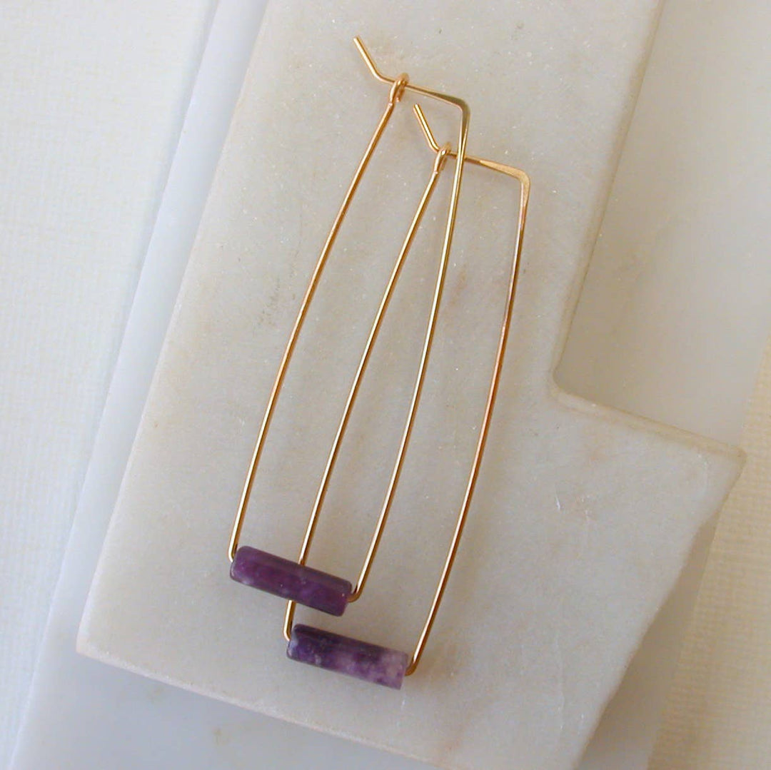 Gemstone Tube Rectangle Earrings 14k Gold Fill