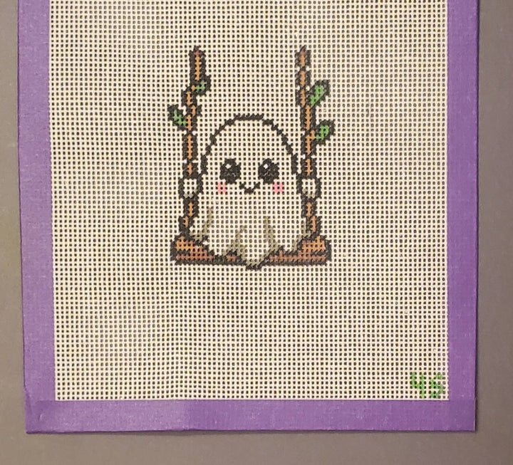 Halloween ghost swinging needlepoint hand painted canvas