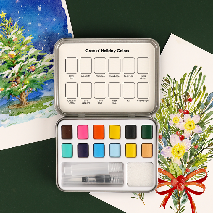 Watercolor Pocket Set Of 12 With Brush - Holiday Colors