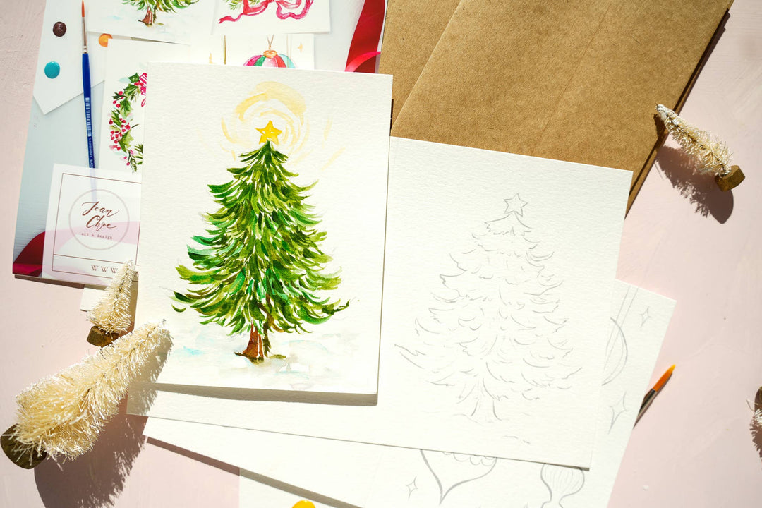 DIY Christmas Card Watercolor Kit with Paint Dot & Brush