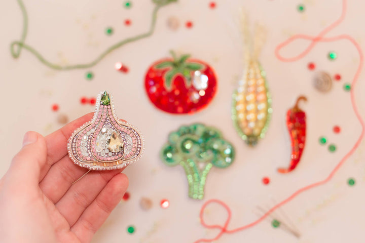 Bead Embroidery Brooch Kit: Garlic DIY Craft Beading