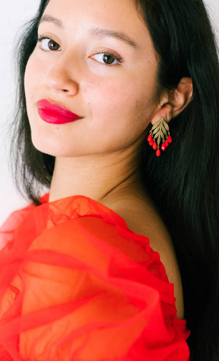 Red Bead Chandelier Studs