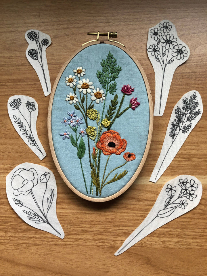 Wildflower Stems Embroidery - Peel Stick &amp; Stitch Patterns