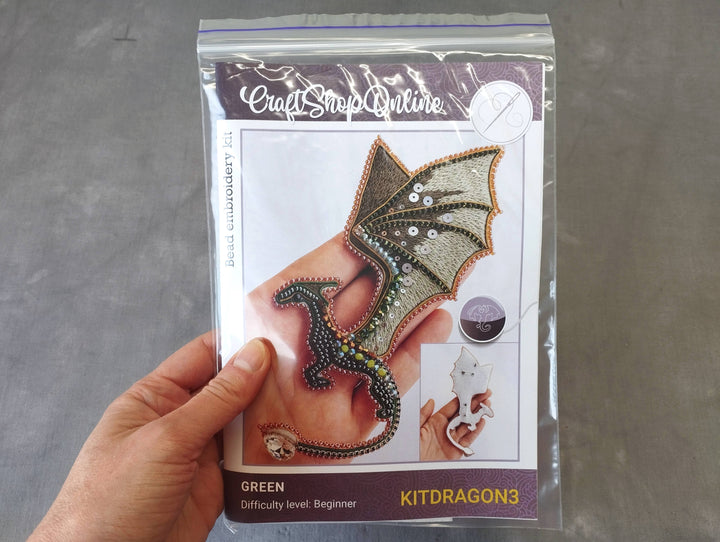 Green Dragon Beaded Brooch Kit: DIY Embroidery Jewelry