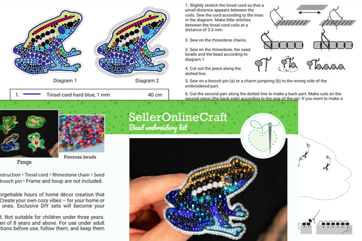 Bead Embroidery Kit: DIY Seed Bead Frog Brooch