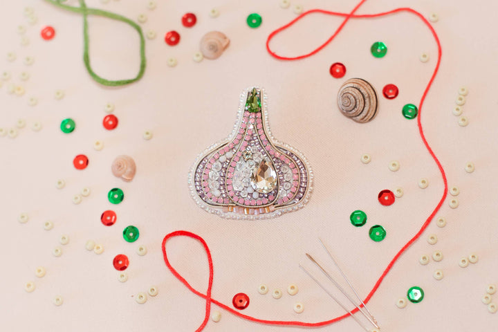 Bead Embroidery Brooch Kit: Garlic DIY Craft Beading
