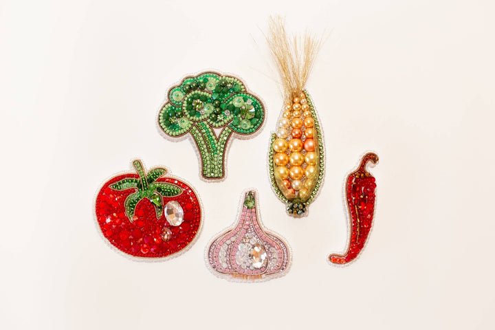 Set of 5 Vegetable Brooch Bead Embroidery Kits
