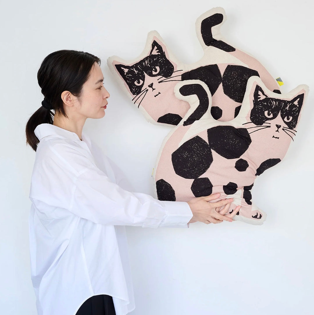 Echino Nekonoe TWO CAT Cotton/Linen Panel - Black
