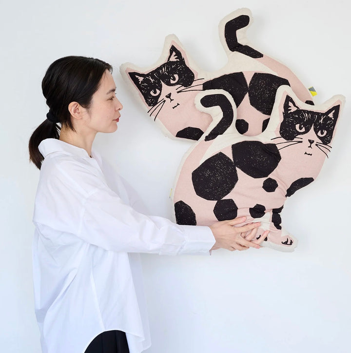 Echino Nekonoe TWO CAT Cotton/Linen Panel - Black