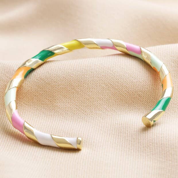 Colourful Enamel Striped Bangle in Gold