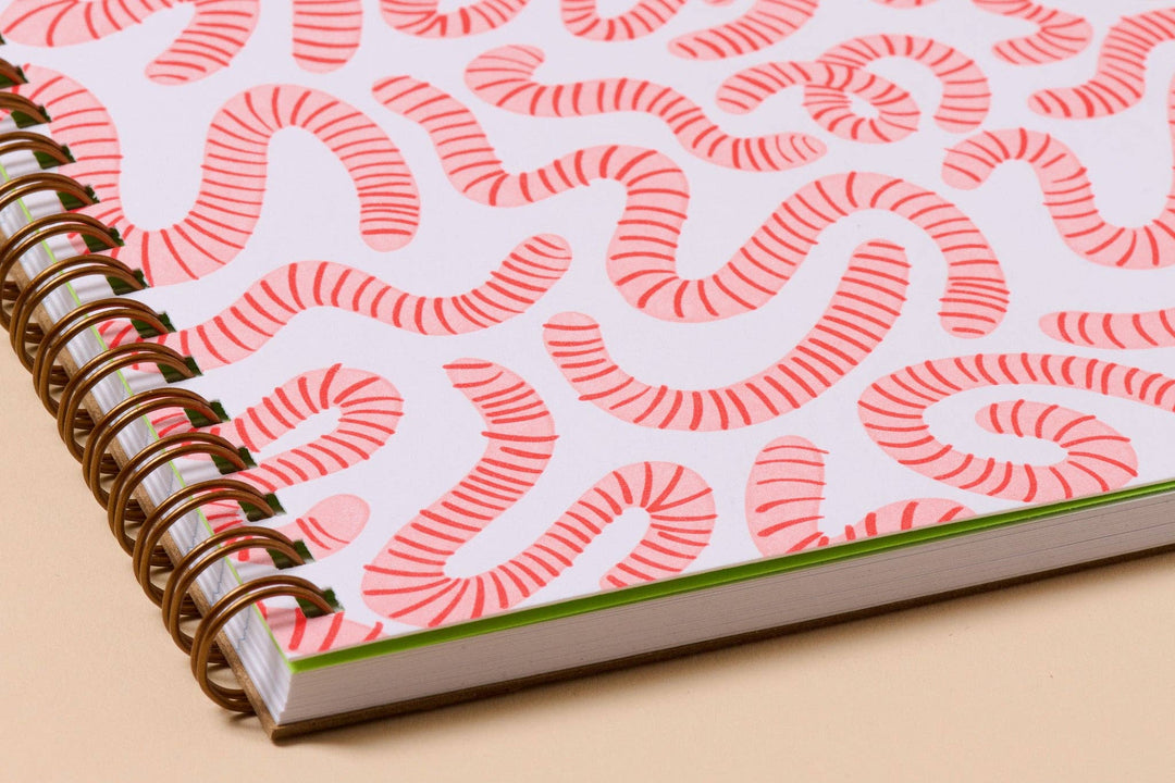 Letterpress A5 Spiral Notebook—Worms (Bugs, Nature, Kids)
