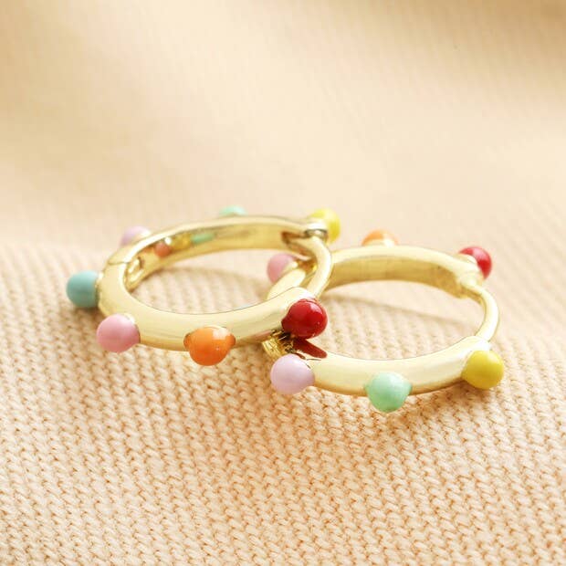 Pom Pom Huggie Hoops Multi Colour