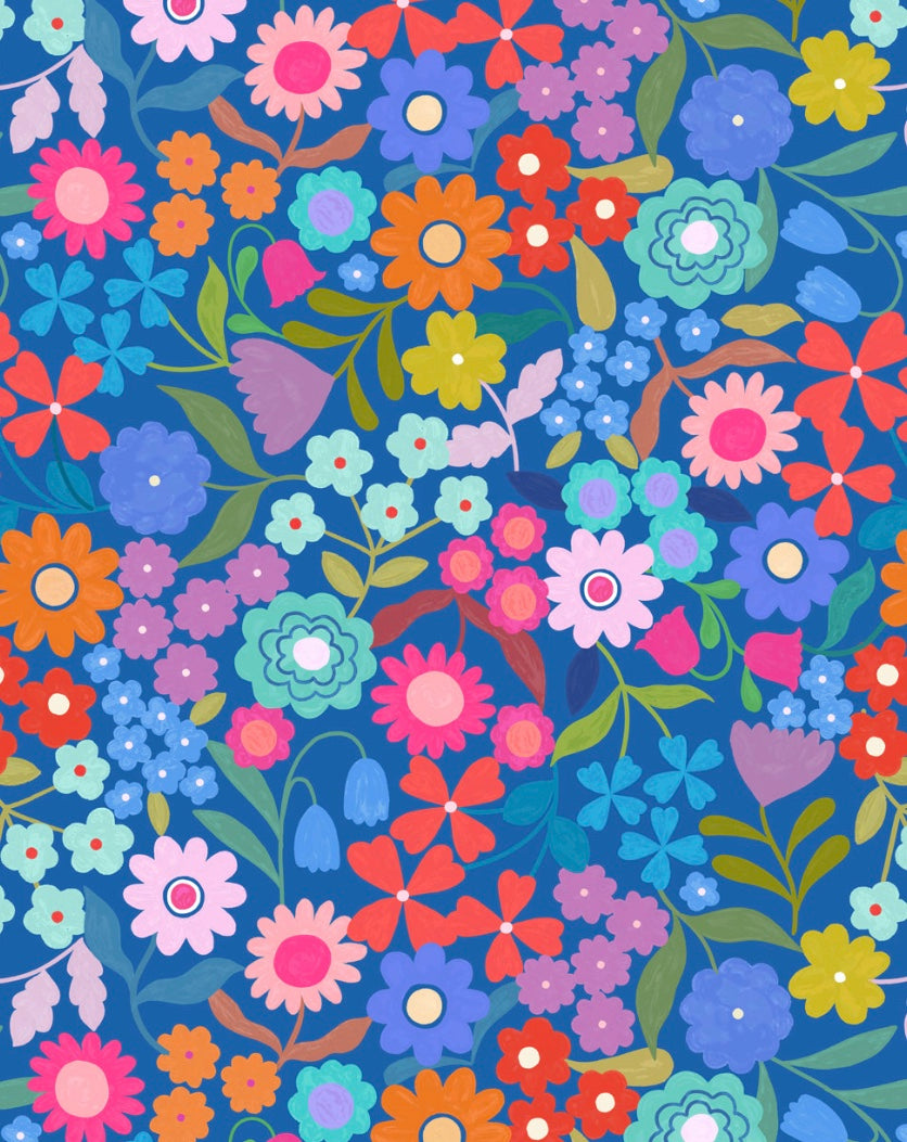 Patchwork Joy by the 1/4 Yard - Joyful Flowers Blue