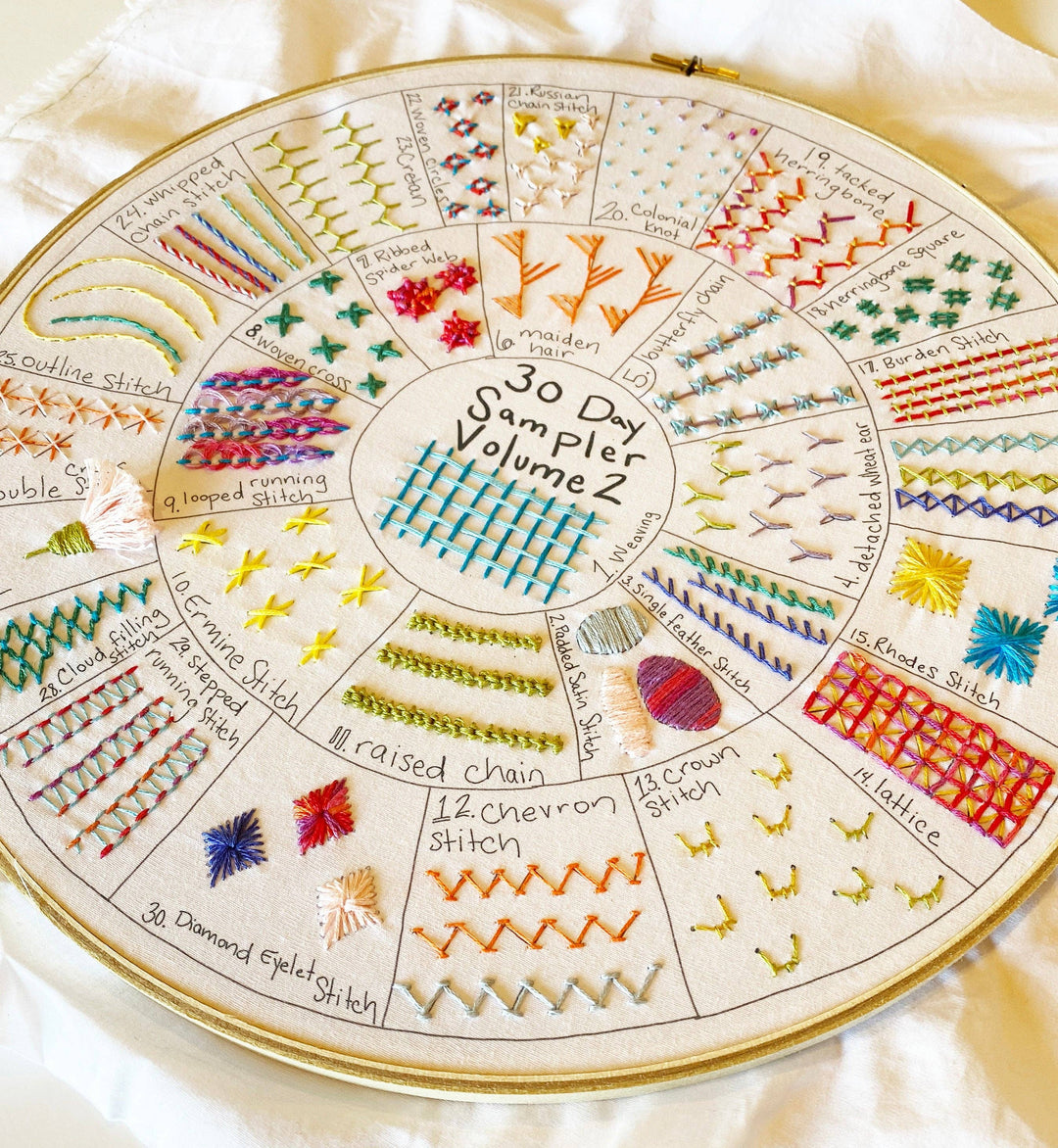 Round 30 Day Sampler - Volume 2 - Fabric, Videos, and Printed Stitch Guide