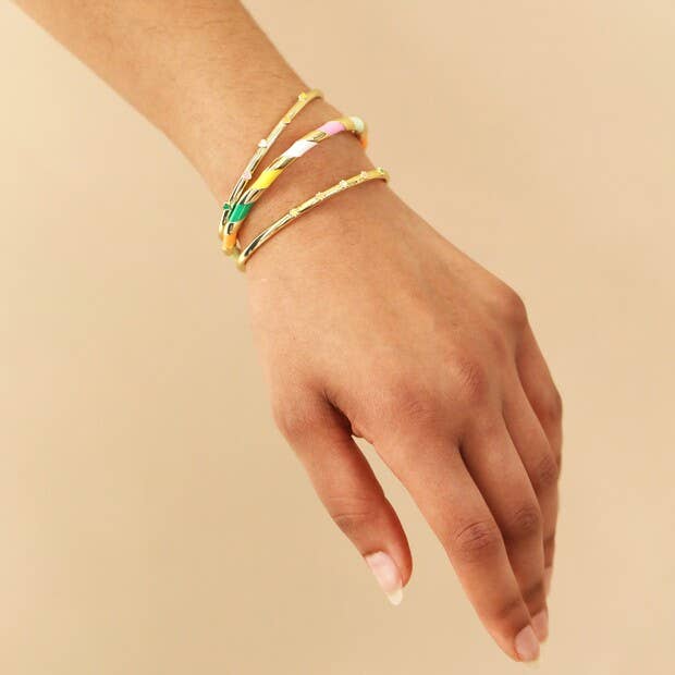 Colourful Enamel Striped Bangle in Gold