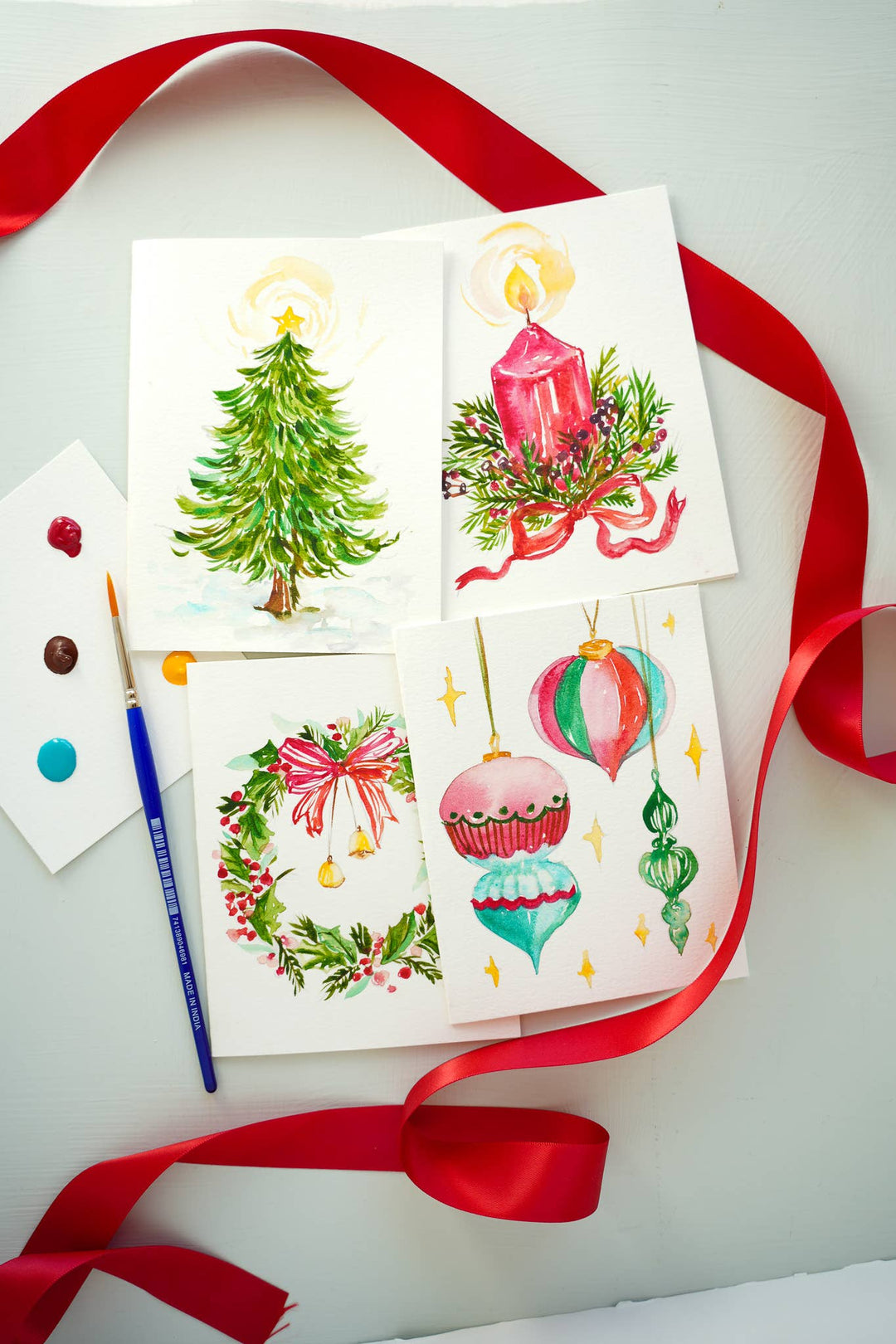 DIY Christmas Card Watercolor Kit with Paint Dot & Brush