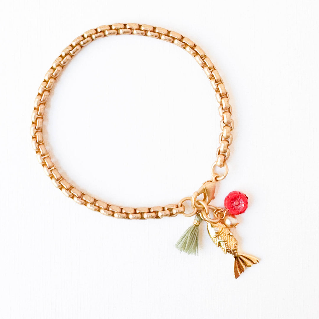 Christmas Gold Fish Charm Bracelet