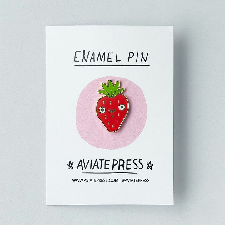 Strawberry Hard Enamel Pin with Gold Details