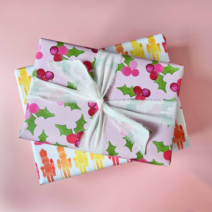 Pink Holly Berries Gift Wrap