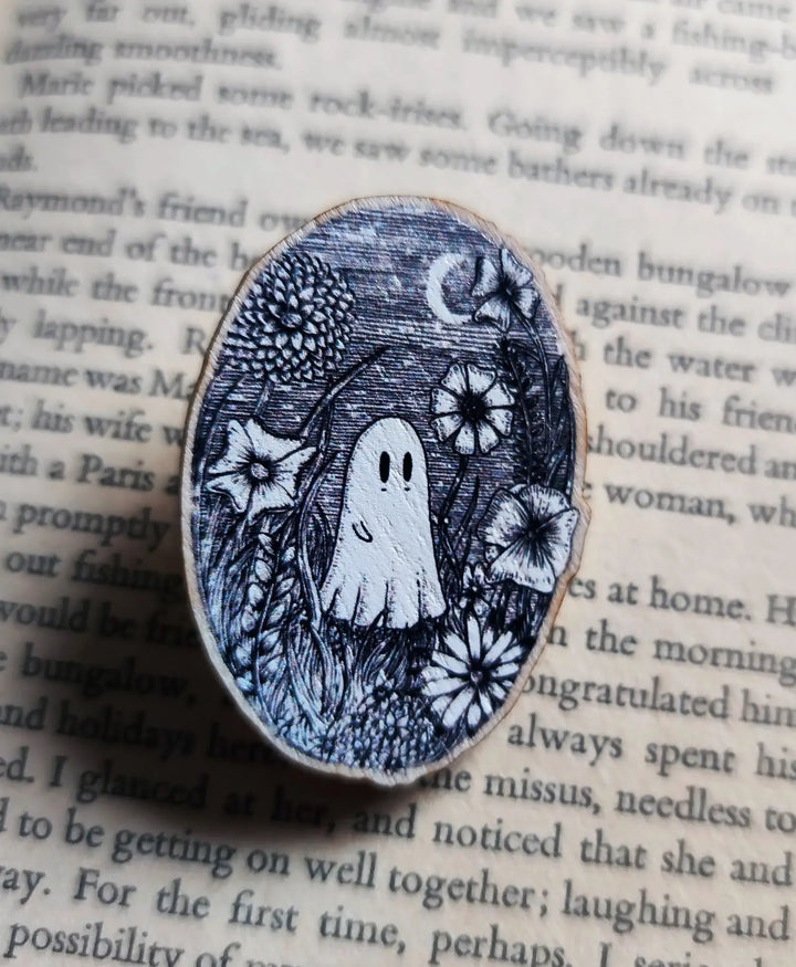 Meadow Ghost Wooden Pin Badge