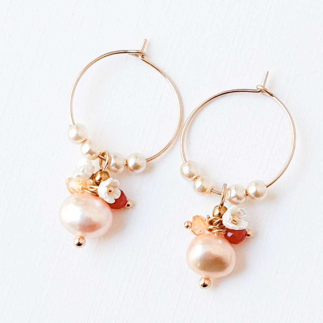 Small Gold Filled Hoops with Pink Pearl