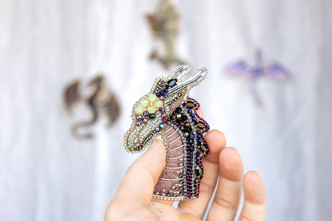 Bead Embroidery Dragon Brooch Kit: DIY Jewelry Making