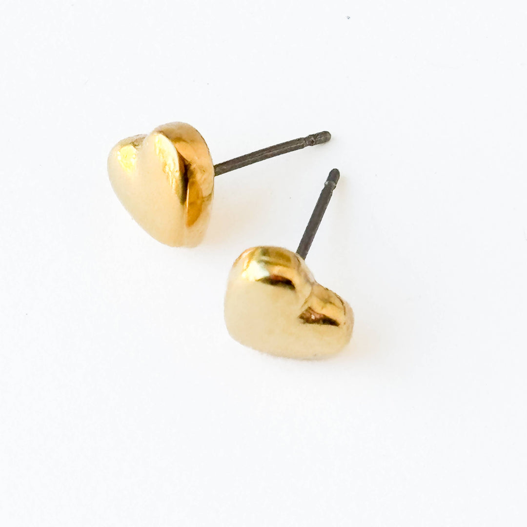 Puffy Gold Heart Studs