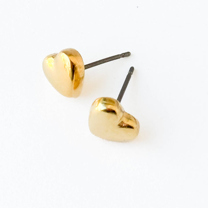 Puffy Gold Heart Studs