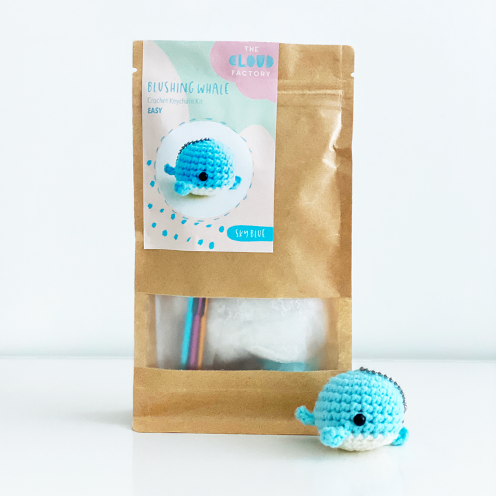 Blushing Whale Keychain - DIY Crochet Kit (Sky Blue)