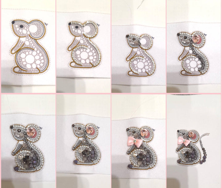 Bead Embroidery Kit: Mouse with Pink Bow Brooch DIY Craft