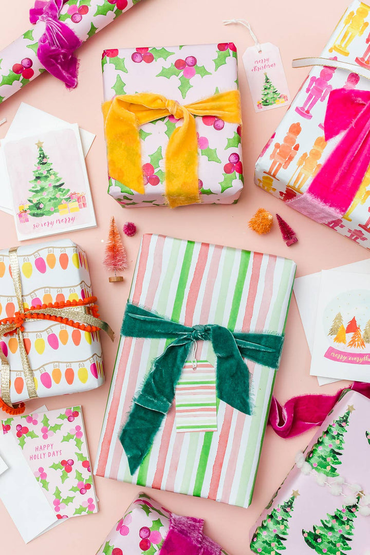 Holiday Stripes Gift Wrap | Watercolor Christmas Stripes