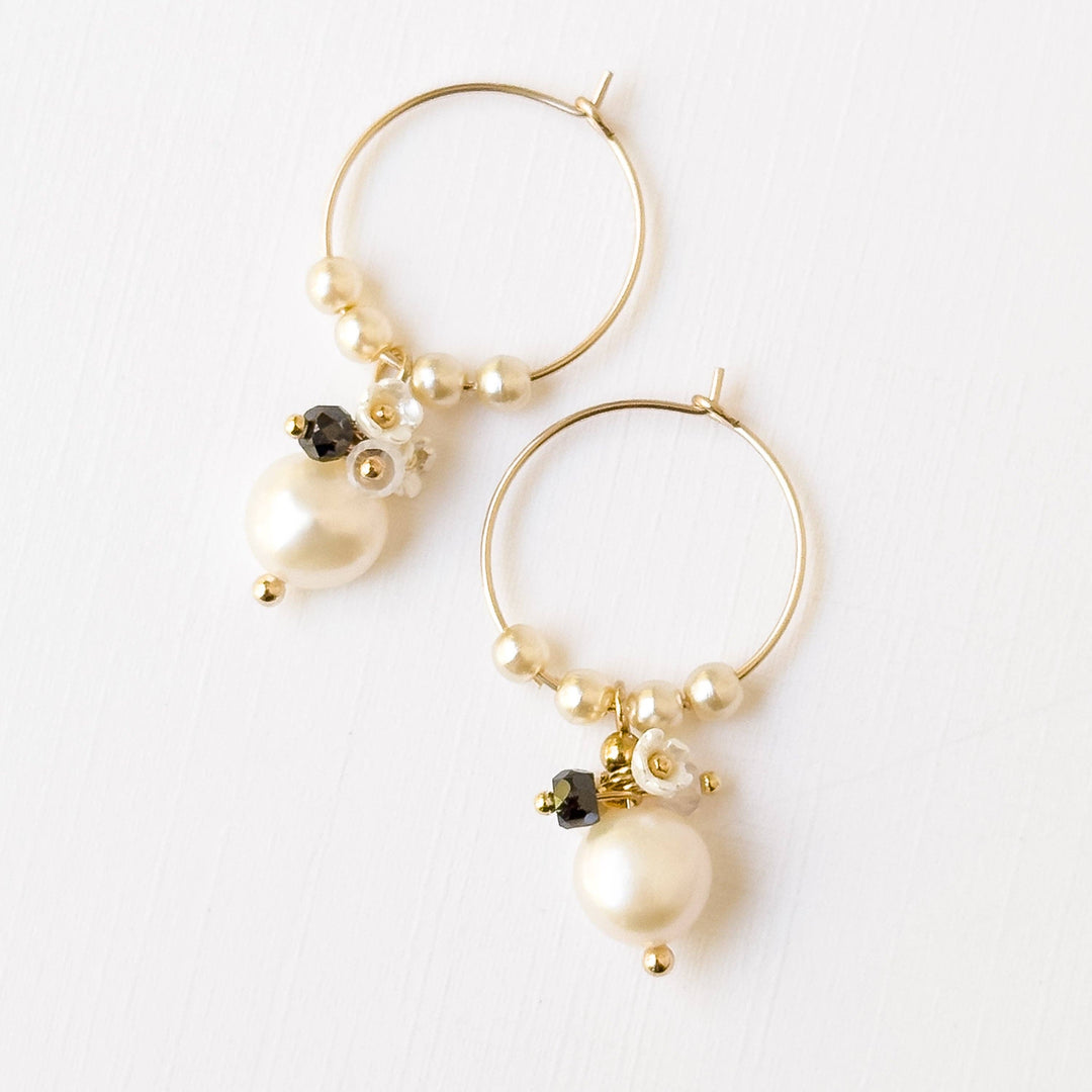 Small Gold Filled Hoops with White Pearls