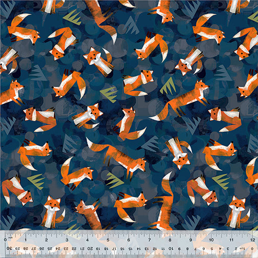 Wild Foxes Navy by the 1/4 Yard