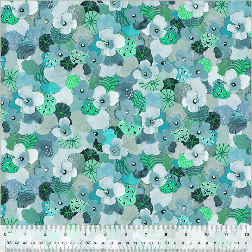 Flowering Hedge by the 1/4 Yard - Teal