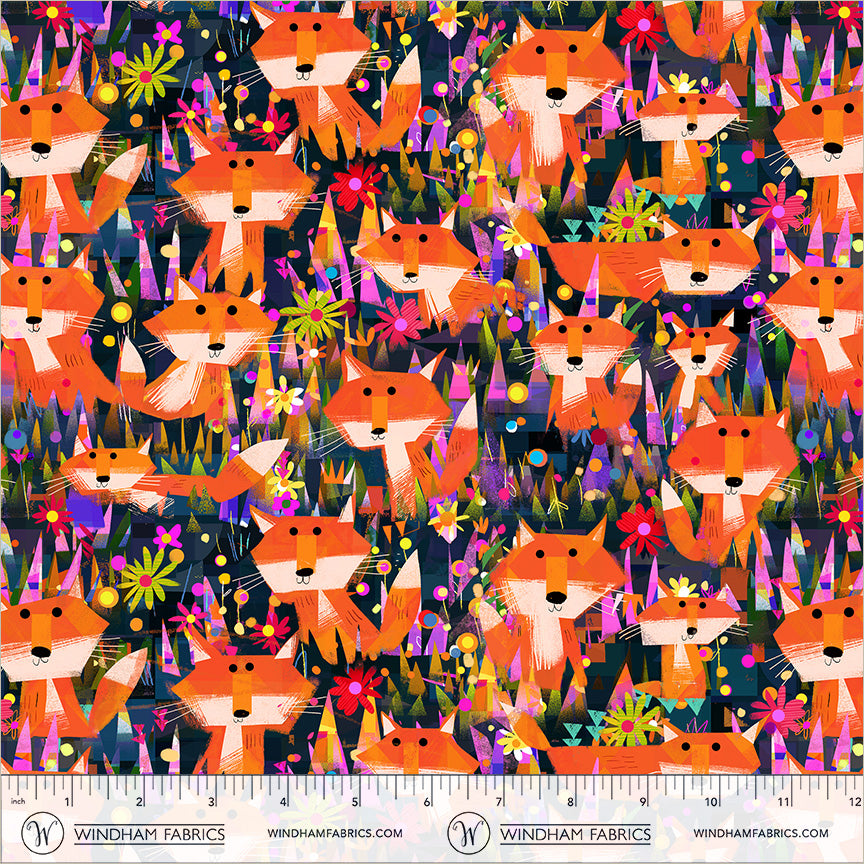 Animal Kingdom by the 1/4 Yard - Foxes &amp; Flowers