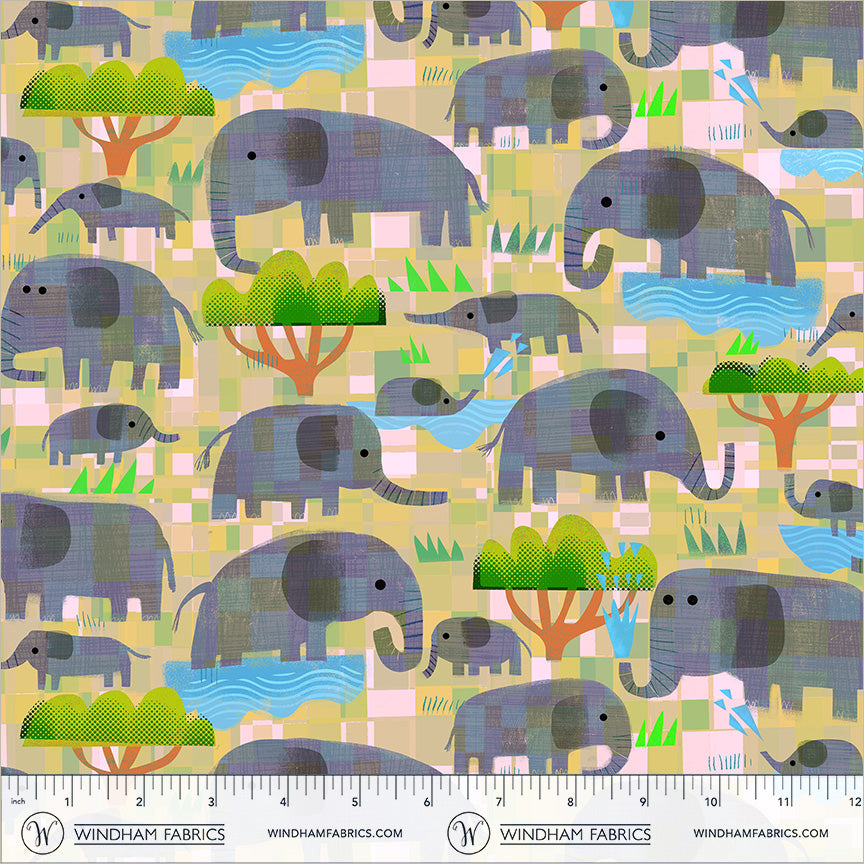 Animal Kingdom by the 1/4 Yard - Mama Elephant, Baby Elephant