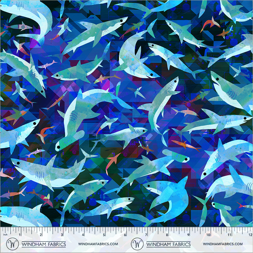 Animal Kingdom by the 1/4 Yard - Stealthy Sharks Midnight